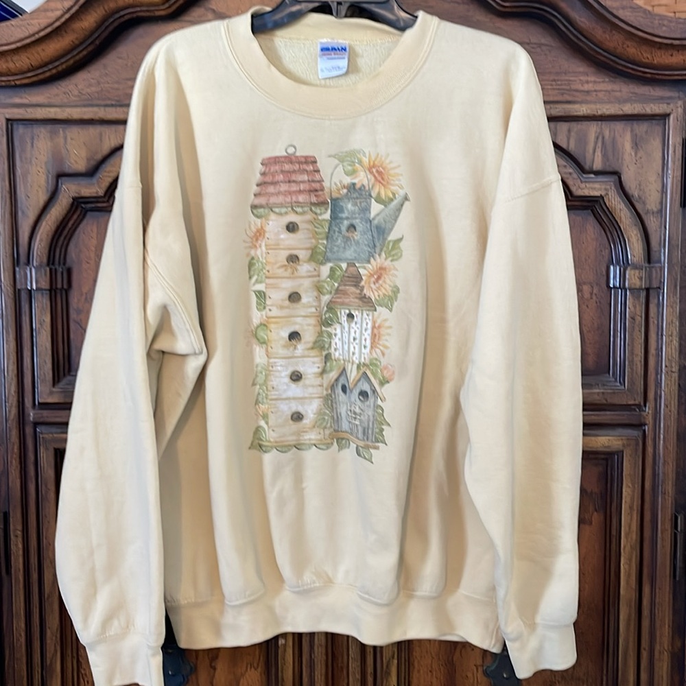 Vintage Diane Knott Gardening Birdhouse Crewneck Cottagecore Grandma Sweater